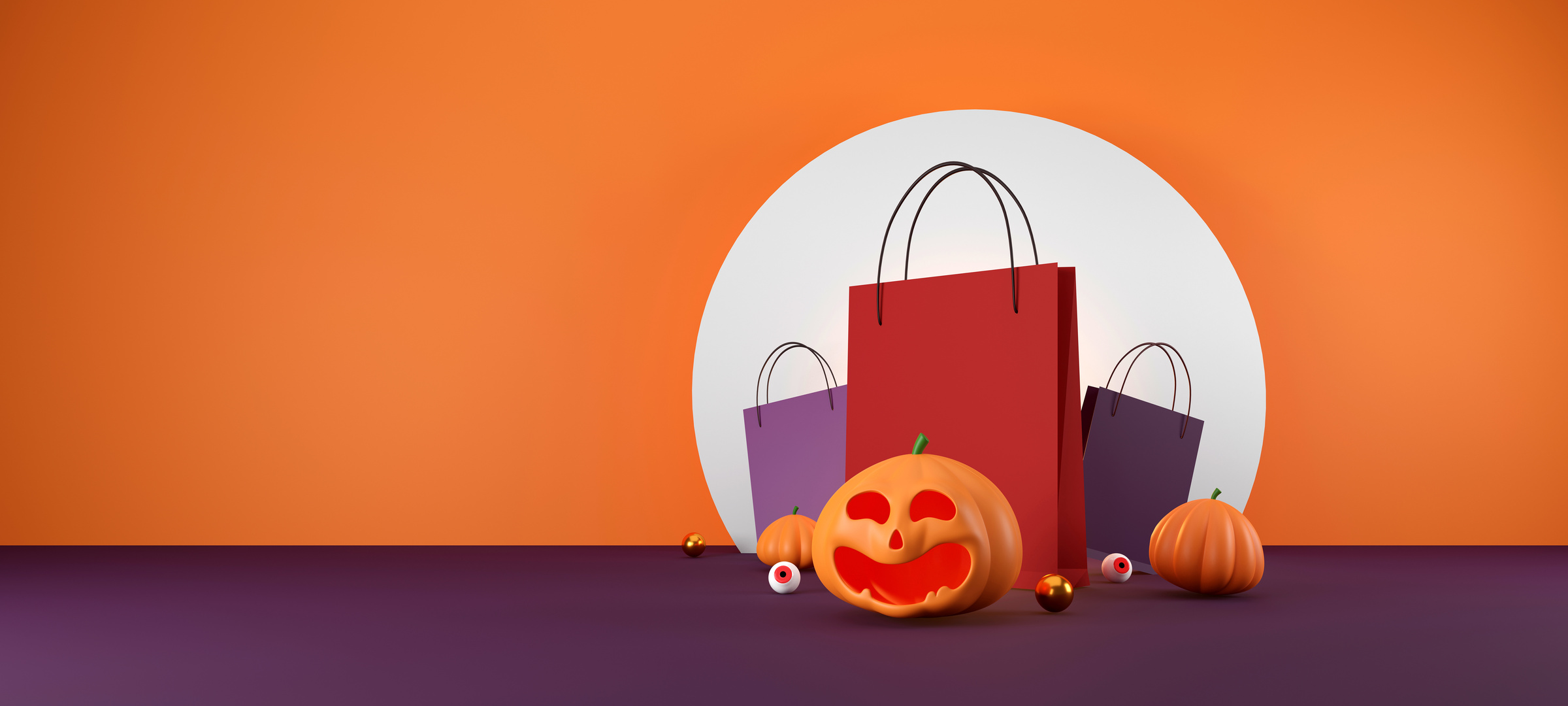 Halloween Sale Banner Design. Halloween Pumpkins and Shopping Ba